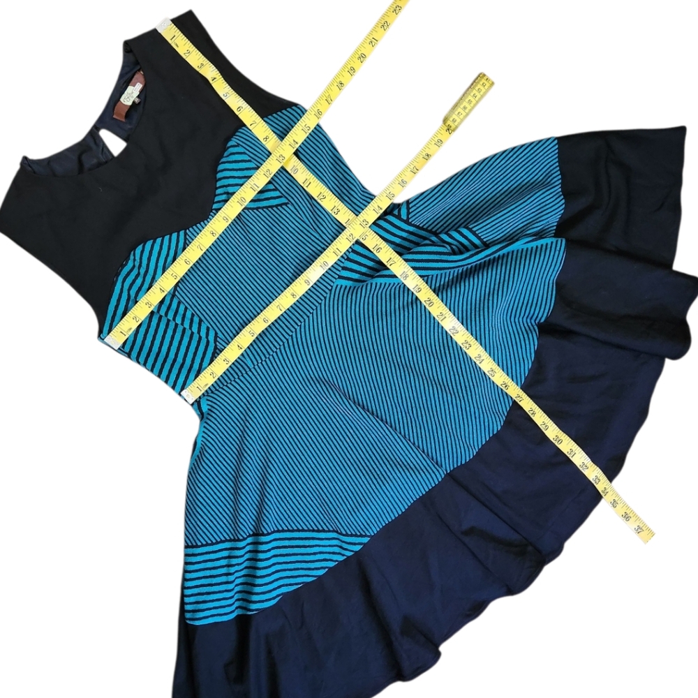 ANTHROPOLOGIE x EVA FRANCO Teal & Black Striped Swing Dress - Size 10 - Picture 11 of 14